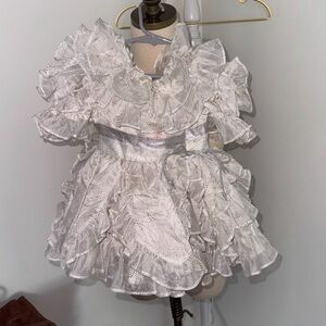Sweet N Sassy Vintage Girl’s 3 White Gold Dot Ruffle Dress